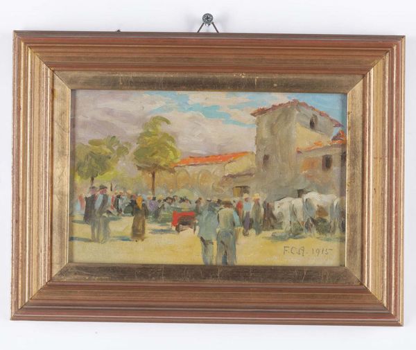 Frank Aldworth : Scena di paese, 1915<BR>Carri con muli, 1917  - Asta Dipinti del XIX-XX secolo - Associazione Nazionale - Case d'Asta italiane