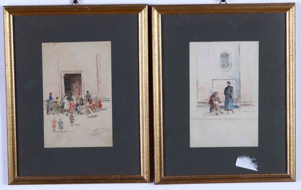 Coppia di piccoli acquerelli, XX secolo  - Asta Dipinti del XIX-XX secolo - Associazione Nazionale - Case d'Asta italiane