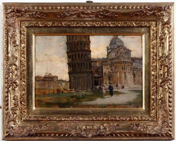 Carlo Follini : Piazza dei Miracoli a Pisa  - Asta Dipinti del XIX-XX secolo - Associazione Nazionale - Case d'Asta italiane