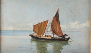 Pietro Barucci, Attribuito a - Laguna con imbarcazione