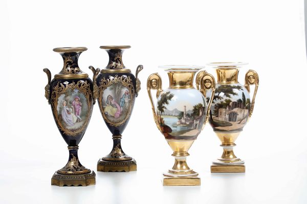Due coppie di vasi<BR>Francia e Italia, XIX secolo  - Asta Ceramiche - Associazione Nazionale - Case d'Asta italiane
