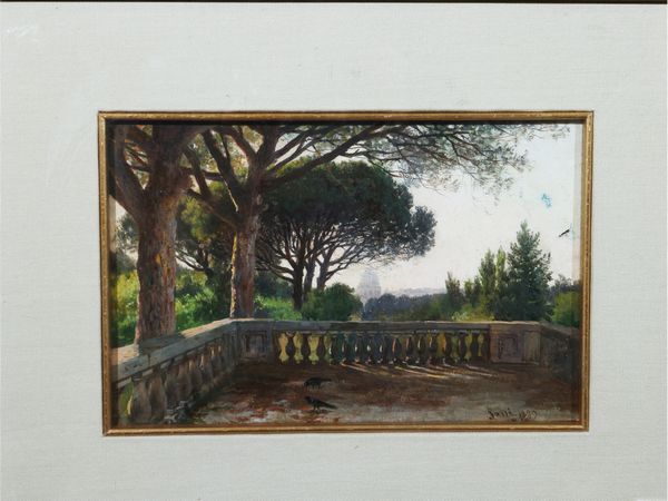 Pietro Sassi : Scorcio di terrazza romana 1899  - Asta Due collezioni pisane - Associazione Nazionale - Case d'Asta italiane