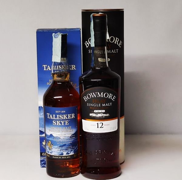 Bowmore Enigma 12 years, Talisker Skye, Scotch Whisky Single Malt Islay  - Asta Sunset Spirits - Associazione Nazionale - Case d'Asta italiane