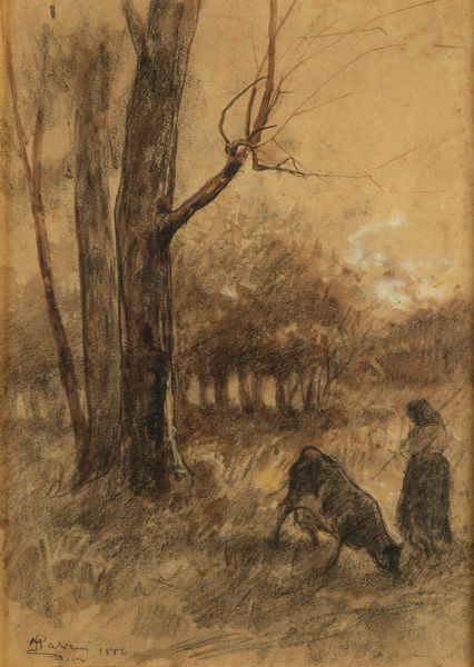 Pompeo Mariani, Attribuito a : Paesaggio con contadina, 1886  - Asta Opere del XIX e XX secolo - Associazione Nazionale - Case d'Asta italiane