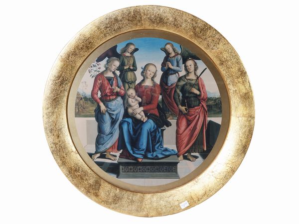 Madonna in trono con Bambino, due Sante e du angeli, dal Perugino  - Asta Deballage. Occasioni all'asta - Associazione Nazionale - Case d'Asta italiane