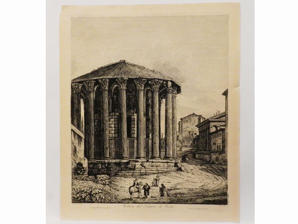 Luigi Rossini : Veduta del Tempio di Vesta 1820  - Asta Deballage. Occasioni all'asta - Associazione Nazionale - Case d'Asta italiane