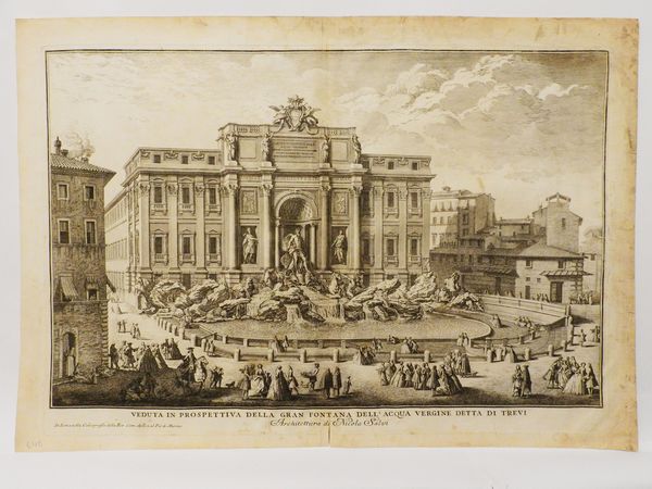 Giuseppe Vasi : Veduta in prospettiva della Gran Fontana dell'acqua Vergine detta di Trevi 1744  - Asta Deballage. Occasioni all'asta - Associazione Nazionale - Case d'Asta italiane