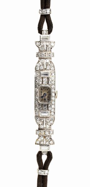 Orologio da polso lady in platino e diamanti , anni '30  - Asta Gioielli, orologi, argenti e penne - Associazione Nazionale - Case d'Asta italiane