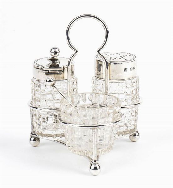 Cruet edoardiana inglese in argento - Londra 1901, maestri argentieri HUKIN & HEATH, JOHN THOMAS HEATH & JOHN HARTSWORE MIDDLETON  - Asta Gioielli, orologi, argenti e penne - Associazione Nazionale - Case d'Asta italiane