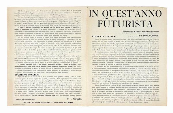 Filippo Tommaso Marinetti : In quest'anno futurista.  - Asta Autografi e manoscritti, Futurismo, libri del Novecento e libri d'artista [Parte I] - Associazione Nazionale - Case d'Asta italiane