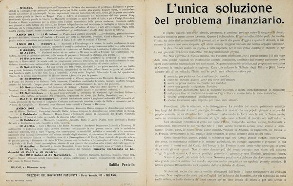 Filippo Tommaso Marinetti : L?Orgoglio italiano. Manifesto futurista. [Segue: Il Futurismo e la Guerra. Cronaca sintetica].  - Asta Autografi e manoscritti, Futurismo, libri del Novecento e libri d'artista [Parte I] - Associazione Nazionale - Case d'Asta italiane