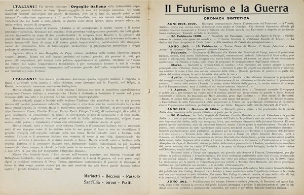 Filippo Tommaso Marinetti : L?Orgoglio italiano. Manifesto futurista. [Segue: Il Futurismo e la Guerra. Cronaca sintetica].  - Asta Autografi e manoscritti, Futurismo, libri del Novecento e libri d'artista [Parte I] - Associazione Nazionale - Case d'Asta italiane