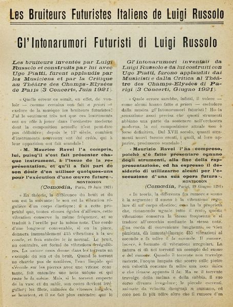 Luigi Russolo : Les bruiteurs futuristes italiens de Luigi Russolo. Gl'Intonarumori Futuristi di Luigi Russolo.  - Asta Autografi e manoscritti, Futurismo, libri del Novecento e libri d'artista [Parte I] - Associazione Nazionale - Case d'Asta italiane