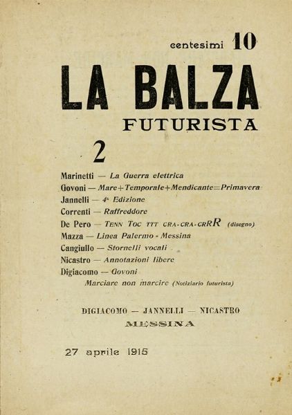 Filippo Tommaso Marinetti : Vela Latina. Manifesto di Boccioni ai pittori meridionali. (Anno IV, n. 3).  - Asta Autografi e manoscritti, Futurismo, libri del Novecento e libri d'artista [Parte I] - Associazione Nazionale - Case d'Asta italiane