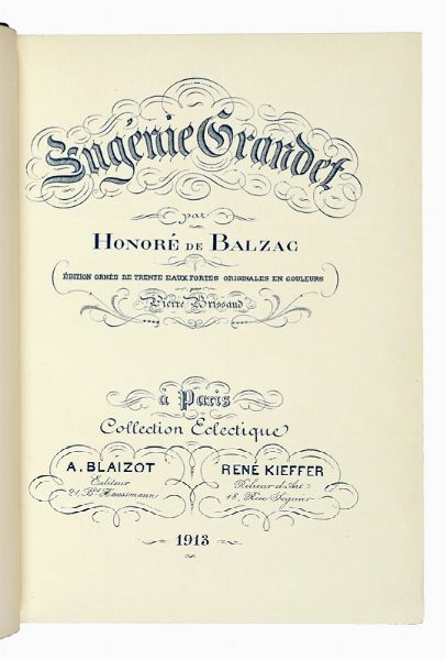 HONOR (DE) BALZAC : Eugnie Grandet. Nouvelle dition orne de trente eaux-fortes originales en couleurs par Pierre Brissaud.  - Asta Autografi e manoscritti, Futurismo, libri del Novecento e libri d'artista [Parte I] - Associazione Nazionale - Case d'Asta italiane