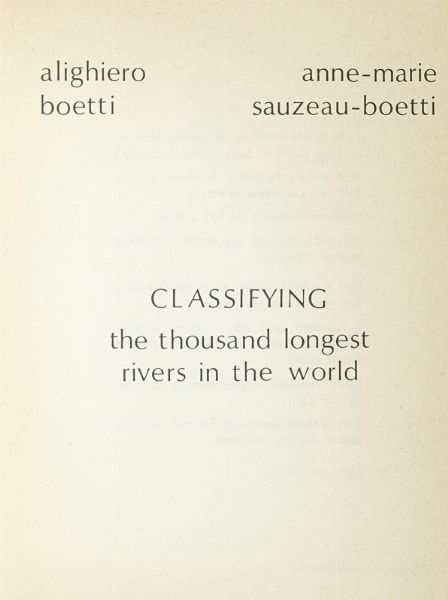 ALIGHIERO BOETTI : Classifying the thousand longest rivers in the world.  - Asta Autografi e manoscritti, Futurismo, libri del Novecento e libri d'artista [Parte I] - Associazione Nazionale - Case d'Asta italiane