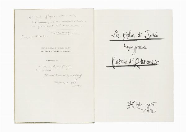 Gabriele D'Annunzio : La figlia di Iorio tragedia pastorale [...] riprodotta integralmente per mandato di Giovanni Treccani.  - Asta Autografi e manoscritti, Futurismo, libri del Novecento e libri d'artista [Parte I] - Associazione Nazionale - Case d'Asta italiane