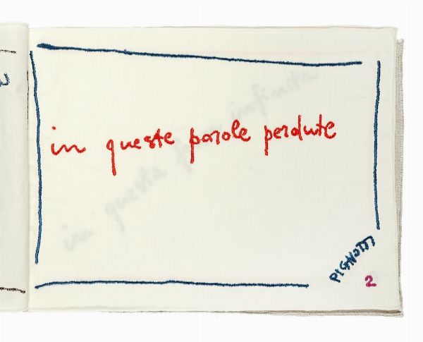 LAMBERTO PIGNOTTI : La stoffa del poeta. (Libro stoffa)  - Asta Autografi e manoscritti, Futurismo, libri del Novecento e libri d'artista [Parte I] - Associazione Nazionale - Case d'Asta italiane