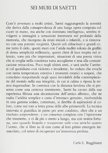 BRUNO SAETTI : Sei muri.  - Asta Autografi e manoscritti, Futurismo, libri del Novecento e libri d'artista [Parte I] - Associazione Nazionale - Case d'Asta italiane