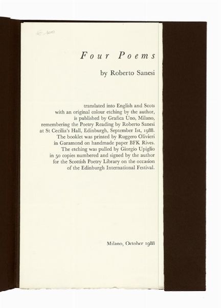 ROBERTO SANESI : Milton. Con cinque acqueforti a colori.  - Asta Autografi e manoscritti, Futurismo, libri del Novecento e libri d'artista [Parte I] - Associazione Nazionale - Case d'Asta italiane