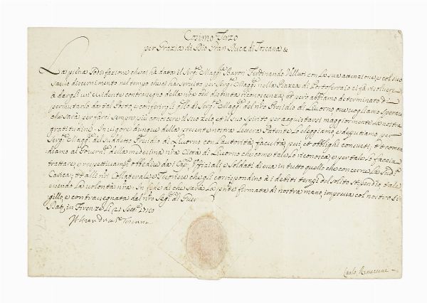 COSIMO III (DE) MEDICI : 3 lettere con firme autografe e 1 lettera patente con firma autografa.  - Asta Autografi e manoscritti, Futurismo, libri del Novecento e libri d'artista [Parte I] - Associazione Nazionale - Case d'Asta italiane