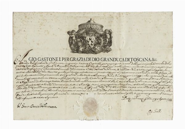 GIAN GASTONE (DE) MEDICI : 2 lettere, una autografa e l'altra con firma autografa.  - Asta Autografi e manoscritti, Futurismo, libri del Novecento e libri d'artista [Parte I] - Associazione Nazionale - Case d'Asta italiane