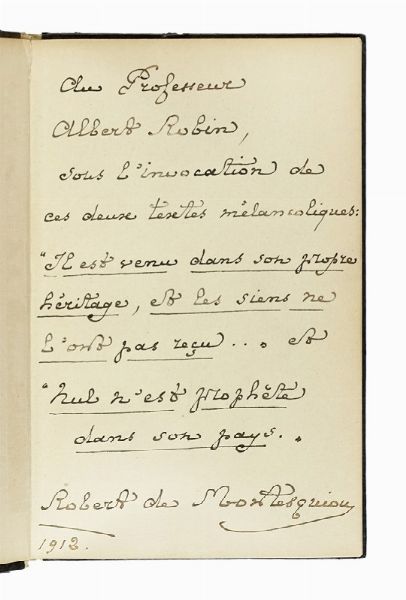 ROBERT (DE) MONTESQUIOU : Dedica autografa ad Albert Robin su libro Rote Perlen, Leipzig, Im Xenien Verlag, 1912.  - Asta Autografi e manoscritti, Futurismo, libri del Novecento e libri d'artista [Parte I] - Associazione Nazionale - Case d'Asta italiane