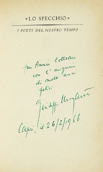 GIUSEPPE UNGARETTI : Dedica autografa su libro Vita d?un uomo. IV. 40 sonetti di Shakespeare.  - Asta Autografi e manoscritti, Futurismo, libri del Novecento e libri d'artista [Parte I] - Associazione Nazionale - Case d'Asta italiane