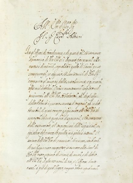 FRANCESCO NERLI : Relatione fatta alla Sant.a di N[ostro] Sig. Papa Clemente X dall'Arcivescovo di Firenze dello stato, et affari attenenti al Ministerio di Nuntio Apostolico nel Regno di Polonia [...] nell'anno 1671.  - Asta Autografi e manoscritti, Futurismo, libri del Novecento e libri d'artista [Parte I] - Associazione Nazionale - Case d'Asta italiane