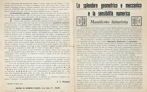 Filippo Tommaso Marinetti - Lo splendore geometrico e meccanico e la sensibilit numerica. Manifesto futurista.