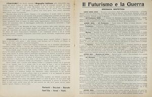 Filippo Tommaso Marinetti : L?Orgoglio italiano. Manifesto futurista. [Segue: Il Futurismo e la Guerra. Cronaca sintetica].  - Asta Autografi e manoscritti, Futurismo, libri del Novecento e libri d'artista [Parte I] - Associazione Nazionale - Case d'Asta italiane