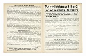 PASQUALE MARICA - Moltiplichiamo i sardi: primo materiale di guerra. Manifesto futurista pubblicato nell'8 numero del giornale L'Italia Futurista.