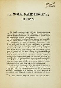 GIO PONTI - La mostra d'arte decorativa di Monza.