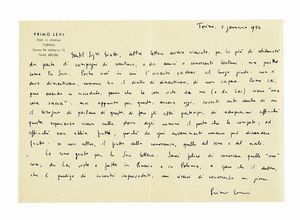 PRIMO LEVI - Lettera autografa firmata, inviata a Nadia Giatti.