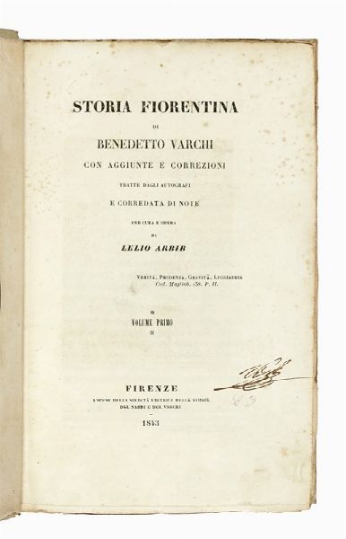 Lotto composto di 5 opere su Firenze e la storia fiorentina.  - Asta Libri a stampa dal XV al XIX secolo [Parte II] - Associazione Nazionale - Case d'Asta italiane