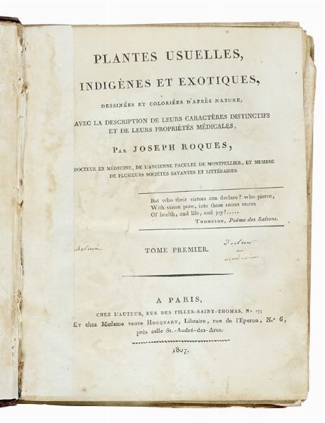 JOSEPH ROQUES : Plantes usuelles, indignes et exotiques. Tome premier (-seconde).  - Asta Libri a stampa dal XV al XIX secolo [Parte II] - Associazione Nazionale - Case d'Asta italiane