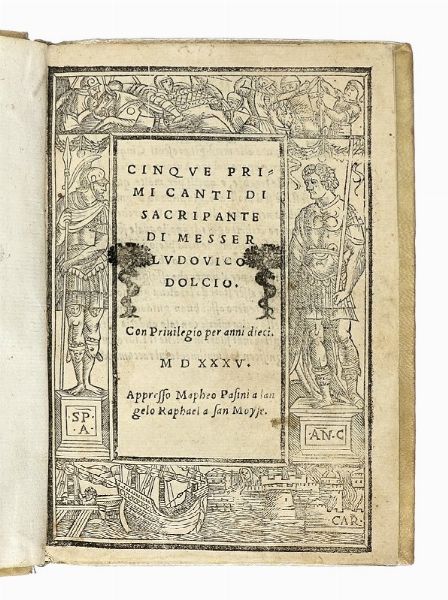 LODOVICO DOLCE : Cinque primi canti di Sacripante.  - Asta Libri a stampa dal XV al XIX secolo [Parte II] - Associazione Nazionale - Case d'Asta italiane