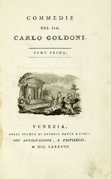 Carlo Goldoni : Opere teatrali [...] con rami allusivi. Tomo Primo (-quadragesimoquarto). Memorie. Tomo primo (-terzo).  - Asta Libri a stampa dal XV al XIX secolo [Parte II] - Associazione Nazionale - Case d'Asta italiane