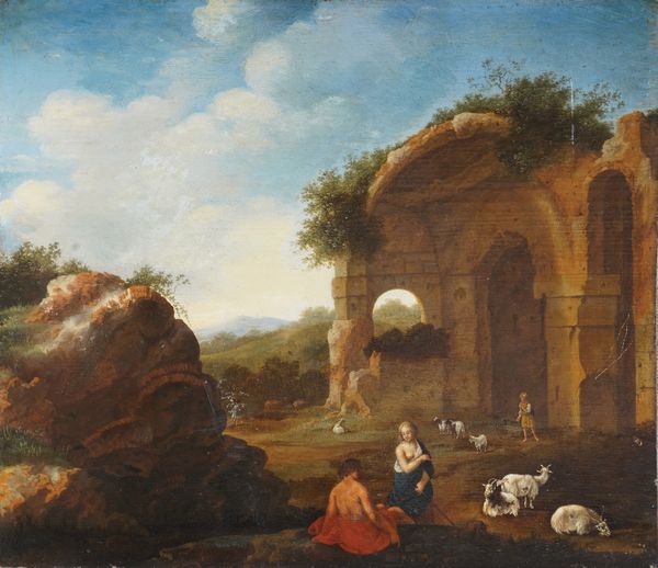 Cornelis van Poelenburgh, Attribuito a : Paesaggio con rovine e pastori  - Asta Pittura Antica - Associazione Nazionale - Case d'Asta italiane