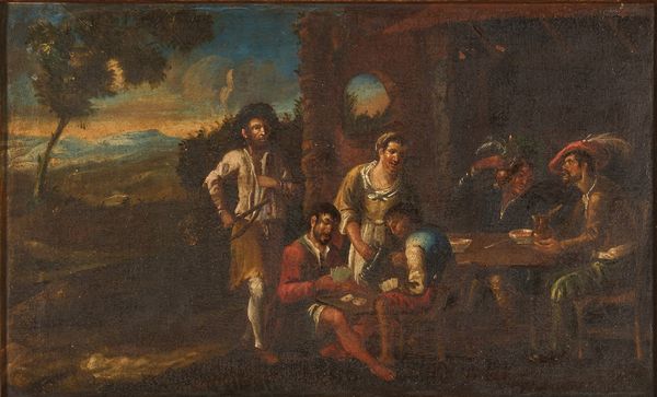 Scuola fiamminga del XVIII secolo Scena di genere con giocatori di carte  - Asta Pittura Antica - Associazione Nazionale - Case d'Asta italiane