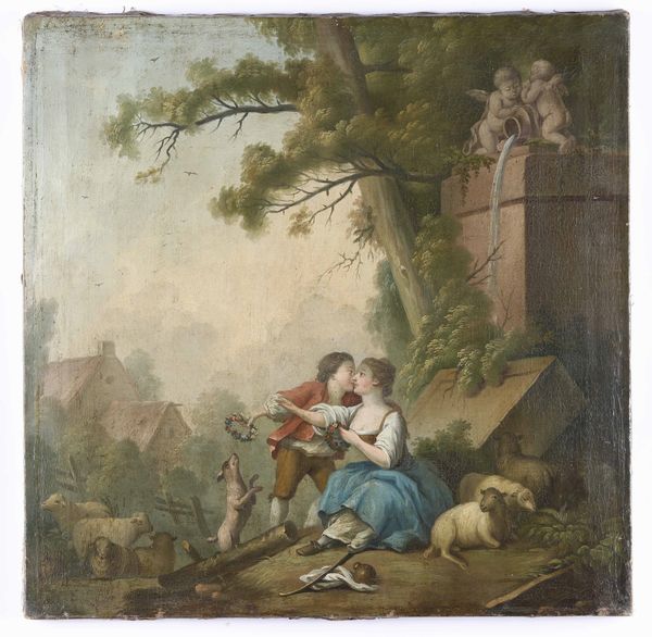 Scuola del XVIII secolo Paesaggio con scena galante  - Asta Pittura Antica - Associazione Nazionale - Case d'Asta italiane