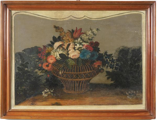 Scuola del XIX secolo Natura morta con cesto di fiori  - Asta Pittura Antica - Associazione Nazionale - Case d'Asta italiane