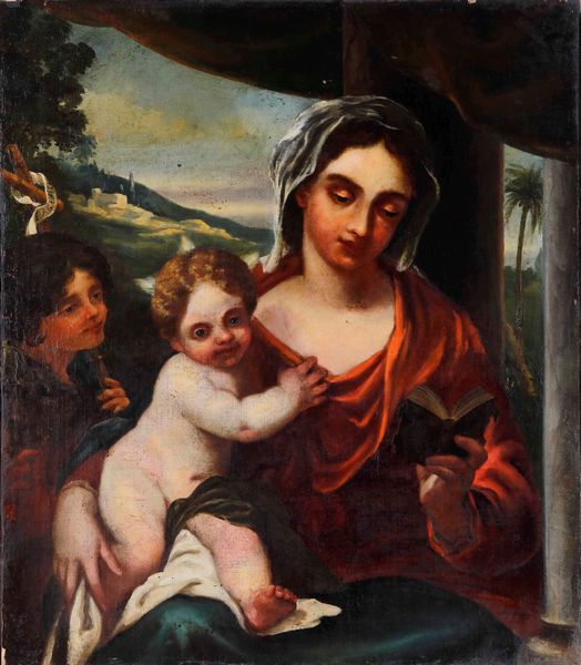 Scuola del XVII secolo Madonna con Bambino e San Giovannino  - Asta Pittura Antica - Associazione Nazionale - Case d'Asta italiane