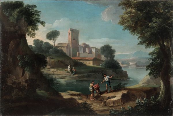 Scuola romana del XVIII secolo Paesaggio fluviale con pescatori e contadini  - Asta Pittura Antica - Associazione Nazionale - Case d'Asta italiane