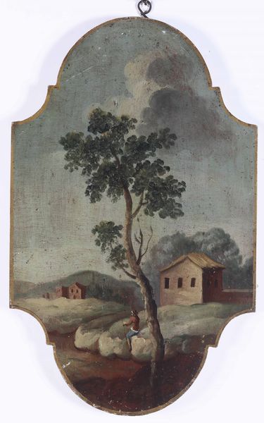 Scuola del XVIII secolo Paesaggi con architetture e personaggi  - Asta Pittura Antica - Associazione Nazionale - Case d'Asta italiane