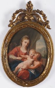 Scuola veneta del XVIII secolo Madonna con Bambino e San Giovannino  - Asta Pittura Antica - Associazione Nazionale - Case d'Asta italiane