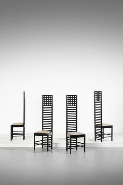 MANIFATTURA ITALIANA : Lotto di quattro sedie ispirate al mod. Hill House 1 di Charles Rennie Mackintosh  - Asta Asta 420 | DESIGN E ARTI DECORATIVE DEL NOVECENTO Online - Associazione Nazionale - Case d'Asta italiane