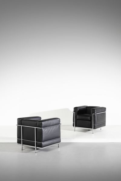 LE CORBUSIER, PIERRE JEANNERET, CHARLOTTE PERRIAND : Coppia di poltrone mod. LC2 per Cassina  - Asta Asta 420 | DESIGN E ARTI DECORATIVE DEL NOVECENTO Online - Associazione Nazionale - Case d'Asta italiane