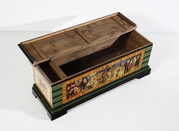 WENTER MARINI GIORGIO (1890 - 1973) : Cassapanca in legno dipinto con riferimenti alla citt di Parma  - Asta Asta 420 | DESIGN E ARTI DECORATIVE DEL NOVECENTO Online - Associazione Nazionale - Case d'Asta italiane