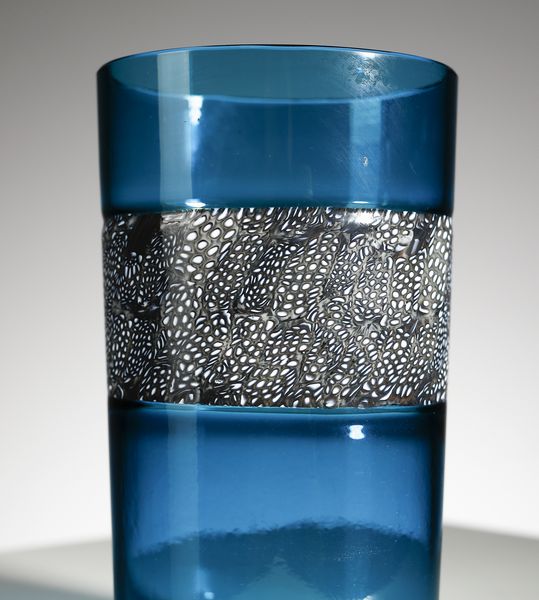 LICATA RICCARDO (1929 - 2014) : Vaso mod. 3608 della serie Murrine per Venini. Vetro soffiato trasparente blu a doppio incalmo con fascia centrale a murrine a 'puntini' nere e lattimo  - Asta Asta 420 | DESIGN E ARTI DECORATIVE DEL NOVECENTO Online - Associazione Nazionale - Case d'Asta italiane